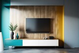Fototapeta  - Two tone color wall background,Modern living room decor with a tv cabinet