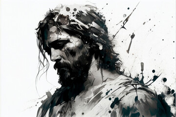 jesus christ painting over white. generative ai illustration