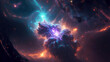 Glowing mysterious universe background. Colorful nebular galaxy illustration. Generative ai 