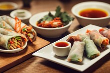 Deep Fried Spring Rolls, Por Pieer Tod Or Fried Spring Rolls (Thai Spring Roll) Snacks And Snacks That Are Popular With Thai And Chinese People. Generative AI
