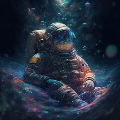 Wall Mural - generative ai astronaut floating zero gravity in outer space. discovery, exploration concept