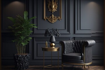 Wall Mural - Modern interior design for home, office, interior details, upholstered furniture against the background of a dark classic wall. Generative AI