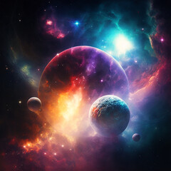 Wall Mural - generative ai illustration of planets and shining stars galaxy in space.