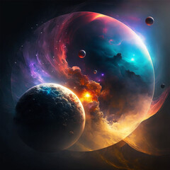 Wall Mural - generative ai illustration of planets and shining stars galaxy in space.