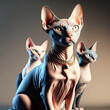 Family sphynx. Sfinks cats isolated on white background. Generative AI