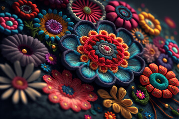 Embroidery floral abstract fantasy design luxury fabric art background,genertive ai.