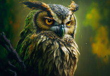 Owl Oil Painting,illustration,created With Generative AI Technology
