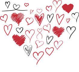 Wall Mural - Hand drawn heart of hearts. Doodle simple hearts in different shapes. Love theme