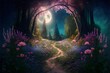 fairy land forest with tall trees Digital. Generative Ai