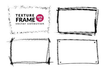 Poster - Hand drawn grunge frames rectangular shape set. Black paint strokes as graphic resources. Ink brush painted backdrops with copy space.