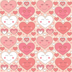 Wall Mural - Seamless pattern with retro pink colors hearts.