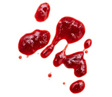 Drops And Stains Of Liquid Red Berry Jam Or Sauce Isolated On Transparent Background, Top View, PNG