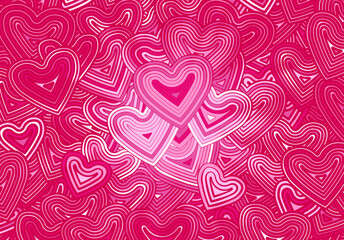 Poster - Valentine's Day greeting card template or background with hearts and line ornament. Retro fashion hippie psyhedelic design.