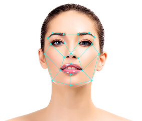 Beautiful young woman with ID mesh on her face