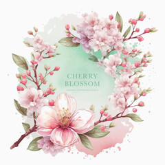 Wall Mural - Collection of сherry blossom flowers and branches in vector watercolor style. Image created AI