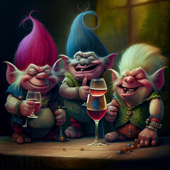 Wall Mural - troll, trolle, norwegen, smile, trolls drinking wine in an imaginary pub or tabern