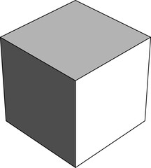 Poster - Simple Illuminated Shaded Monochrome White Gray Cube Icon with Contour in 3D Style Perspective View. Vector Image.