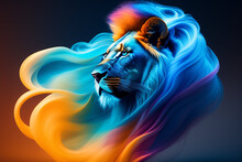 Abstract Fractal Digital Art Of A Lion, AI Generated