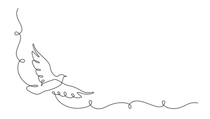 Fototapete - One continuous line drawing of flying dove. Bird symbol of peace and freedom in simple linear style. Romantic and love wedding concept. Editable stroke. Hand draw vector illustration