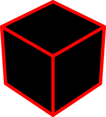 Poster - Simple Black Cube Box with Red Edges Icon in 3D Style Perspective View. Vector Image.