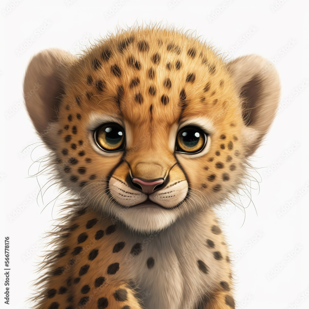 cartoon character, portrait of a cute baby cheetah , art illustration Stock  Illustration | Adobe Stock, image size:1000x1000