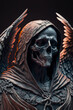 angel of death, hellfire, skeleton, fantasy character, art illustration 