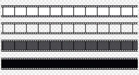 Creative vector illustration of old retro film strip frame set isolated on transparent background. Art design reel cinema filmstrip template. Abstract concept graphic element vector.