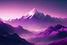  A Purple Mountain Landscape With A Bright Sun In The Distance And Purple Mountains In The Foreground, With A Purple Sky And Sun In The Background.  Generative Ai