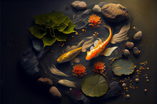 Koi Fish In Water With Lotus Flower Colorful Beauiful