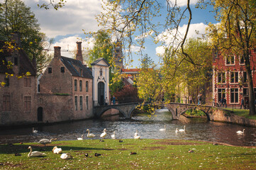 Wall Mural - Houses along the canals of Brugge or Bruges, Belgium