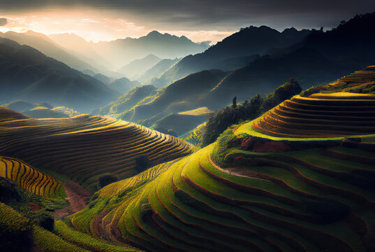 terraced rice field in vietnam created with ai