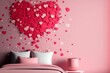 Wallpaper in the bedroom with confetti hearts