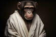Relaxed Primate: Chimpanzee Lounging in Cozy Bathrobe, Generative AI