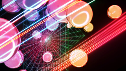 Poster - Abstract background circular movements and colorful digital line grid,3D rendering