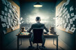 © Concept Photo Studio - Homme au bureau vu de dos,  avec beaucoup de travail, proche du burn out - Générative IA