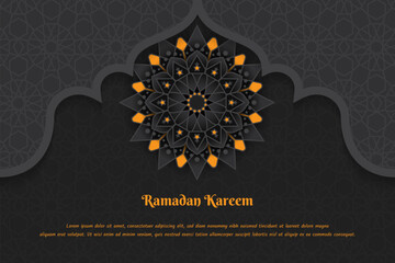 Wall Mural - Black luxury background with orange color design for ramadan kareem or eid mubarak template design