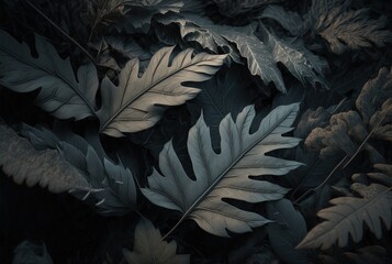 Wall Mural - abstract background of  close up dry  leaves on ground, Generative Ai