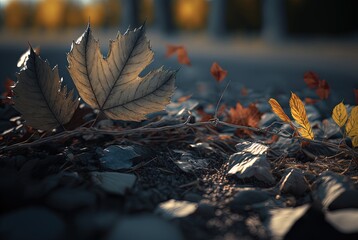Wall Mural - abstract background of  close up dry leaves on ground, Generative Ai