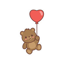 Cute Bear Holding Heart Balloon, Vector Illustration