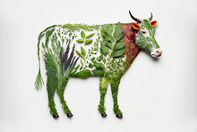 Plant-based Meat Created Cow Made Of Plants On White Background Made With Generative AI Technology