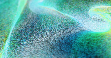 Poster - abstract dynamic wave of green particles and fluid formation background. wave of bright particles.
