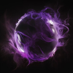Poster - abstract burst of purple energy and smoke around black orb, plasma concept background, intergalactic