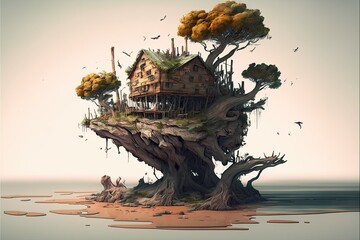 Wall Mural - Tree city illustrations, ai art