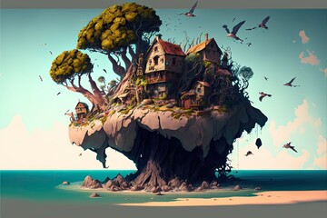 Wall Mural - Tree city illustrations, ai art