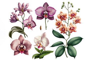 exotic beauty: an illustration set of orchids. generative ai