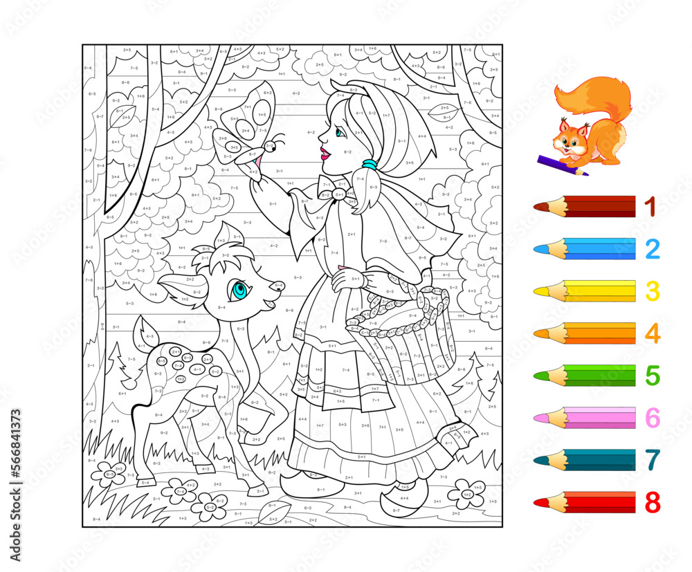 Nature Coloring Math Math education for children. Coloring book. Mathematical exercises on ...