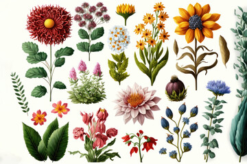floral fantasy: an illustration set of flowers. generative ai
