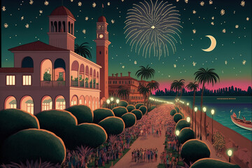 Wall Mural - Forte dei Marmi's Seaside Fireworks Display. Generative AI