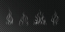 Collection Of Realistic Bbq Food Steam Effect. White Smooth Mist, Smog, Steam From Coffee Or Tea On Transparent Background. Vector Illustration