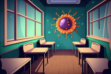 Poster - Education the room is empty because outbreak of virus disease. Generative AI